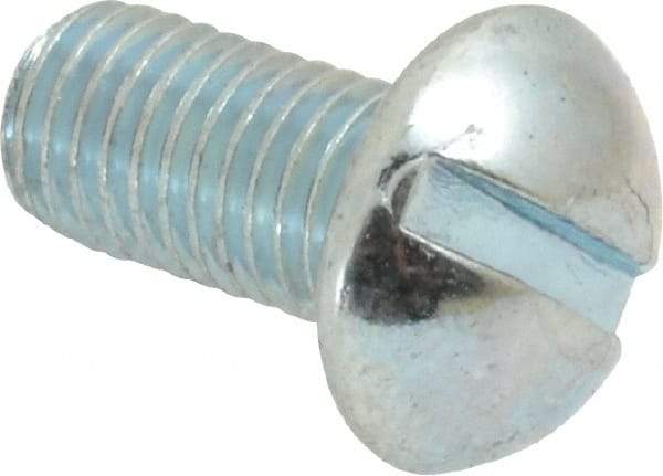 Value Collection - 1/4-28 UNF, 1/2" Length Under Head Slotted Drive Machine Screw - Round Head, Grade J82 Steel, Zinc-Plated Finish, Without Washer - Industrial Tool & Supply