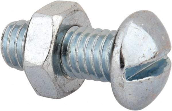 Value Collection - 3/8-16 UNC, 1" Length Under Head Slotted Drive Machine Screw - Round Head, Grade 2 Steel, Zinc-Plated Finish, Without Washer - Industrial Tool & Supply