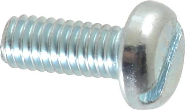 Value Collection - M4x0.70, 10mm Length Under Head Slotted Drive Machine Screw - Pan Head, Grade 4.8 Steel, Zinc-Plated Finish, Without Washer - Industrial Tool & Supply