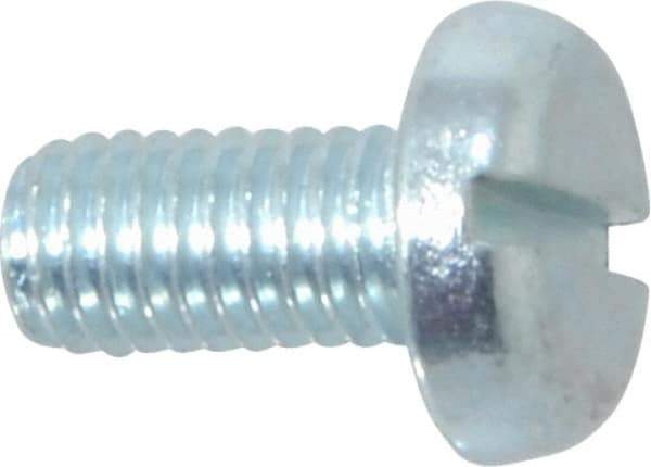 Value Collection - M5x0.80, 10mm Length Under Head Slotted Drive Machine Screw - Pan Head, Grade 4.8 Steel, Zinc-Plated Finish, Without Washer - Industrial Tool & Supply