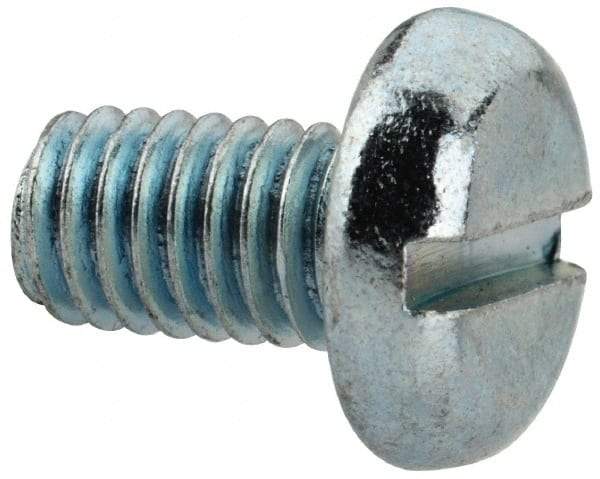 Value Collection - M6x1.00, 10mm Length Under Head Slotted Drive Machine Screw - Pan Head, Grade 4.8 Steel, Zinc-Plated Finish, Without Washer - Industrial Tool & Supply