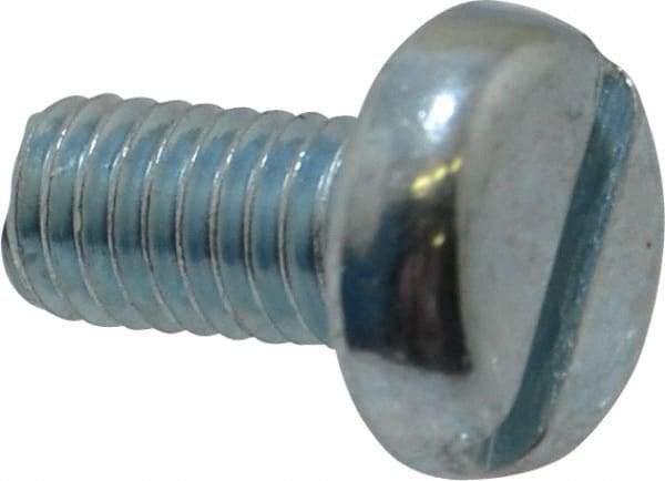 Value Collection - M6x1.00, 12mm Length Under Head Slotted Drive Machine Screw - Pan Head, Grade 4.8 Steel, Zinc-Plated Finish, Without Washer - Industrial Tool & Supply