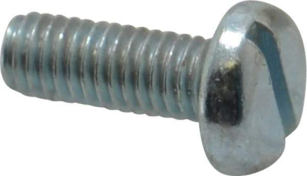 Value Collection - M6x1.00, 16mm Length Under Head Slotted Drive Machine Screw - Pan Head, Grade 4.8 Steel, Zinc-Plated Finish, Without Washer - Industrial Tool & Supply