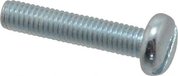 Value Collection - M6x1.00, 30mm Length Under Head Slotted Drive Machine Screw - Pan Head, Grade 4.8 Steel, Zinc-Plated Finish, Without Washer - Industrial Tool & Supply