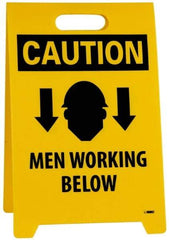 NMC - Caution - Men Working Above, Caution - Men Working Below, 12" Wide x 19" High, Plastic Floor Sign - A-Frame, Black on Yellow, For Accident Prevention - Industrial Tool & Supply