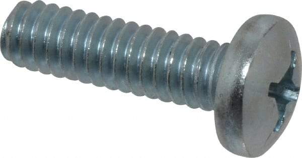 Value Collection - 1/4-20 UNC, 7/8" Length Under Head Phillips Drive Machine Screw - Pan Head, Grade 2 Steel, Zinc-Plated Finish, Without Washer - Industrial Tool & Supply