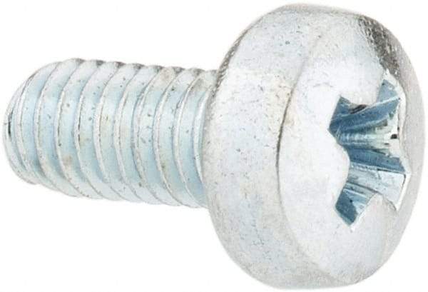 Value Collection - M3x0.50, 6mm Length Under Head Phillips Drive Machine Screw - Pan Head, Grade 4.8 Steel, Zinc-Plated Finish, Without Washer - Industrial Tool & Supply