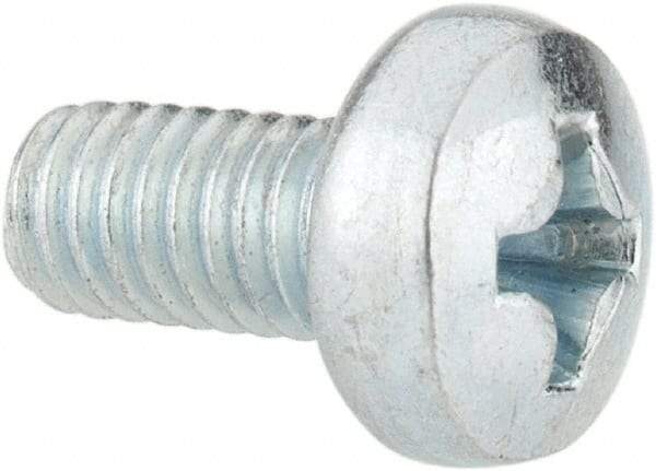 Value Collection - M4x0.70, 8mm Length Under Head Phillips Drive Machine Screw - Pan Head, Grade 4.8 Steel, Zinc-Plated Finish, Without Washer - Industrial Tool & Supply