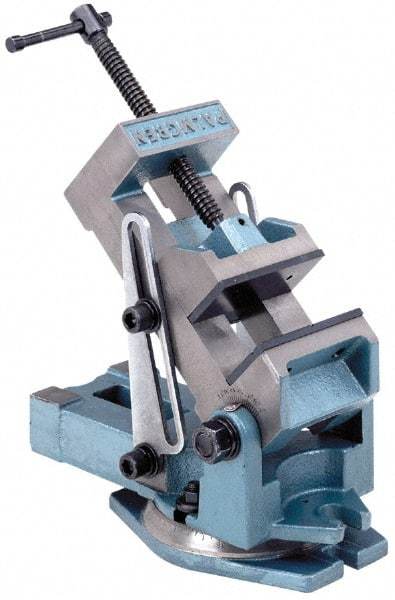 Palmgren - 4" Jaw Width, 4" Jaw Opening Capacity, Angle Swivel Machine Vise - Manual Operation, 1 Station, 12" Long x 6-1/4" High x 1-3/4" Deep - Industrial Tool & Supply
