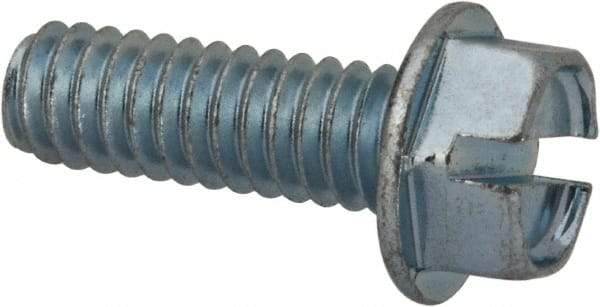 Value Collection - 1/4-20 UNC, 3/4" OAL Slotted Drive Machine Screw - Hex Washer Head, Grade J82 Steel, Zinc-Plated Finish, Without Washer - Industrial Tool & Supply