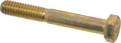 Made in USA - 5/16-18 UNC, 2-1/4" Length Under Head Hex Head Cap Screw - Partially Threaded, Grade 8 Alloy Steel, Zinc Yellow Dichromate Finish, 1/2" Hex - Industrial Tool & Supply