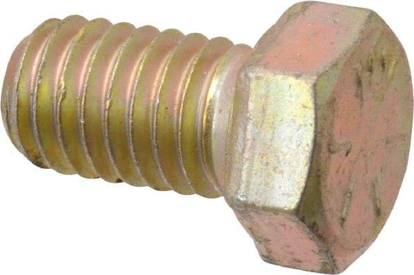 Made in USA - 7/16-14 UNC, 3/4" Length Under Head Hex Head Cap Screw - Fully Threaded, Grade 8 Alloy Steel, Zinc Yellow Dichromate Finish, 5/8" Hex - Industrial Tool & Supply