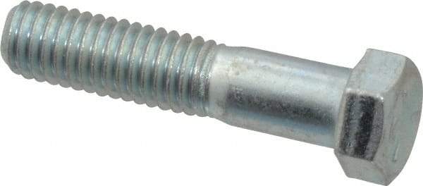 Made in USA - 7/16-14 UNC, 2" Length Under Head Hex Head Cap Screw - Partially Threaded, Grade 5 Steel, Zinc-Plated Finish, 5/8" Hex - Industrial Tool & Supply