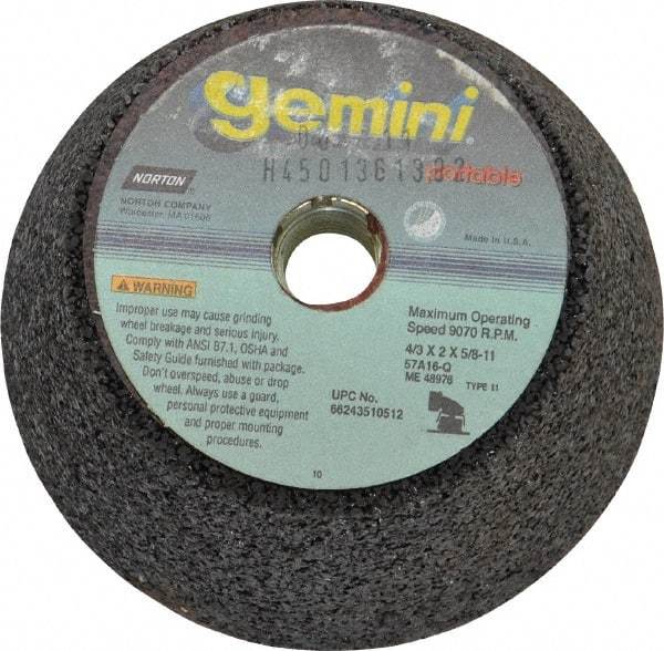 Norton - 4" Diam, 2" Overall Thickness, 16 Grit, Type 11 Tool & Cutter Grinding Wheel - Very Coarse Grade, Aluminum Oxide, Q Hardness, 9,070 RPM - Industrial Tool & Supply