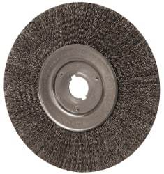 Weiler - 10" OD, 1-1/4" Arbor Hole, Crimped Steel Wheel Brush - 3/4" Face Width, 2-1/2" Trim Length, 0.014" Filament Diam, 4,000 RPM - Industrial Tool & Supply