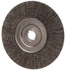 Weiler - 10" OD, 1-1/4" Arbor Hole, Crimped Steel Wheel Brush - 3/4" Face Width, 2-1/2" Trim Length, 0.014" Filament Diam, 4,000 RPM - Industrial Tool & Supply