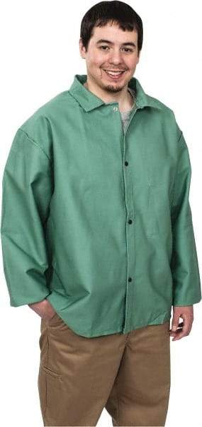 Steel Grip - Size 2XL Welding & Flame Resistant/Retardant Jacket - Green, Cotton, Snaps Closure, 52 to 54" Chest - Industrial Tool & Supply
