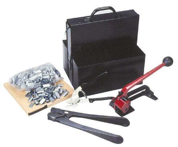 Value Collection - 200 Inch Long x 3/4 Inch Wide, Strapping Kit - Contains 2 Coils, 500 Seals, Steel Strap Cutter, Sealing Tool, Tensioner and Heavy Duty Reusable Dispenser - Industrial Tool & Supply