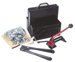 Value Collection - 200 Inch Long x 3/4 Inch Wide, Strapping Kit - Contains 2 Coils, 500 Seals, Steel Strap Cutter, Sealing Tool, Tensioner and Heavy Duty Reusable Dispenser - Industrial Tool & Supply