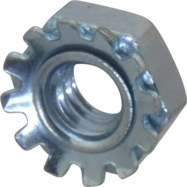 Value Collection - #8-32, Zinc Plated, Steel Hex Nut with External Tooth Washer - 5/16" Washer Diam, 11/32" Width Across Flats - Industrial Tool & Supply