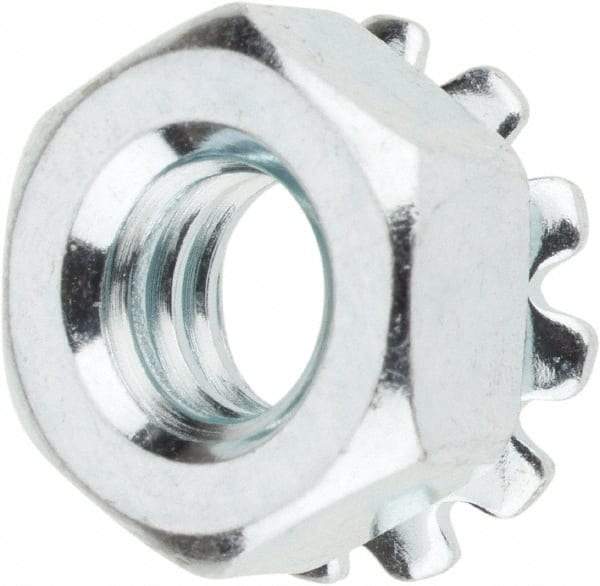 Value Collection - 1/4-20, Zinc Plated, Steel Hex Nut with External Tooth Washer - 1/2" Washer Diam, 7/16" Width Across Flats - Industrial Tool & Supply