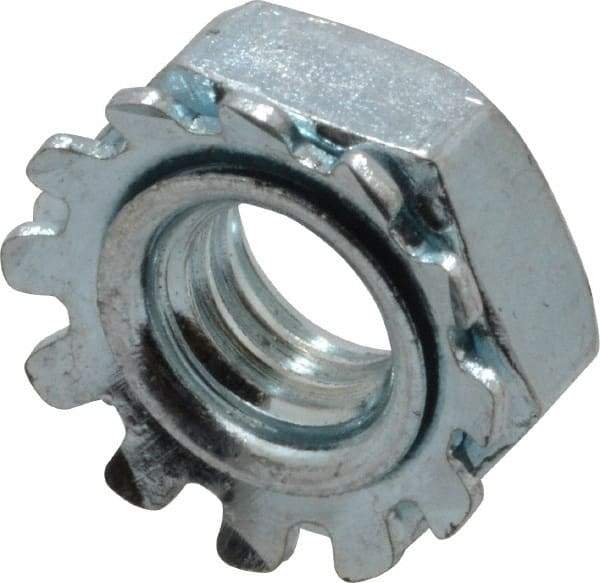 Value Collection - #10-32, Zinc Plated, Steel Hex Nut with External Tooth Washer - 13/32" Washer Diam, 3/8" Width Across Flats - Industrial Tool & Supply