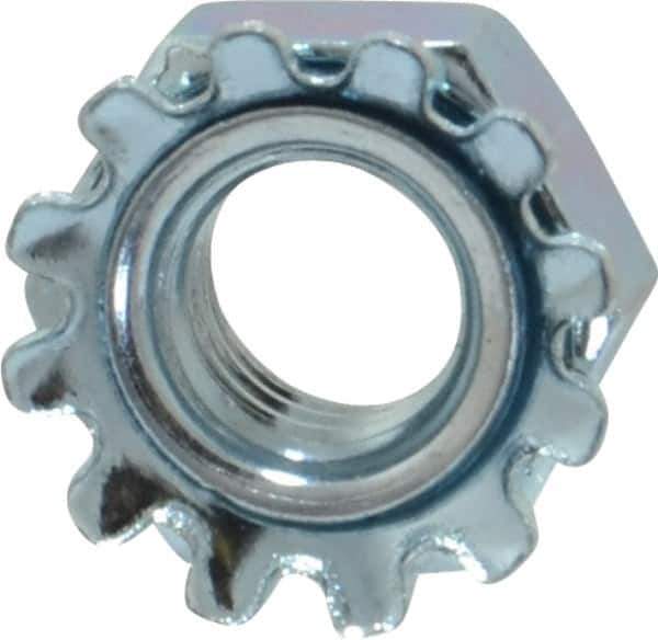 Value Collection - 1/4-28, Zinc Plated, Steel Hex Nut with External Tooth Washer - 1/2" Washer Diam, 7/16" Width Across Flats - Industrial Tool & Supply