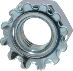 Value Collection - 1/4-28, Zinc Plated, Steel Hex Nut with External Tooth Washer - 1/2" Washer Diam, 7/16" Width Across Flats - Industrial Tool & Supply