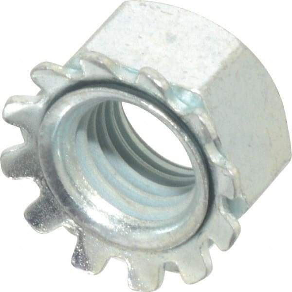 Value Collection - 5/16-24, Zinc Plated, Steel Hex Nut with External Tooth Washer - 0.61" Washer Diam, 1/2" Width Across Flats, ASME B18.21.1 Fastner Standard, Rockwell C40 to C50 Hardness, Grade SAE 1050 - Industrial Tool & Supply
