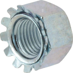 Value Collection - 3/8-24, Zinc Plated, Steel Hex Nut with External Tooth Washer - 57/64" Washer Diam, 9/16" Width Across Flats - Industrial Tool & Supply