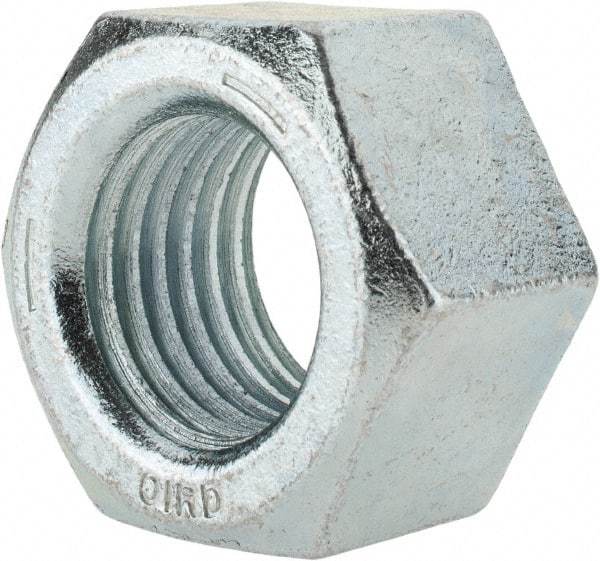 Value Collection - 1-1/2 - 6 UNC Steel Right Hand Hex Nut - 2-1/4" Across Flats, 1-9/32" High, Zinc-Plated Finish - Industrial Tool & Supply