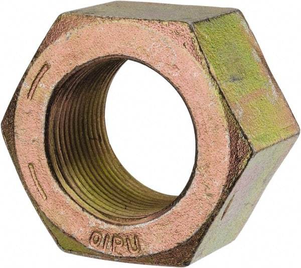 Value Collection - 1-3/8 - 12 UN Steel Right Hand Hex Nut - 2-1/16" Across Flats, 1-11/64" High, Zinc Yellow Dichromate Finish - Industrial Tool & Supply