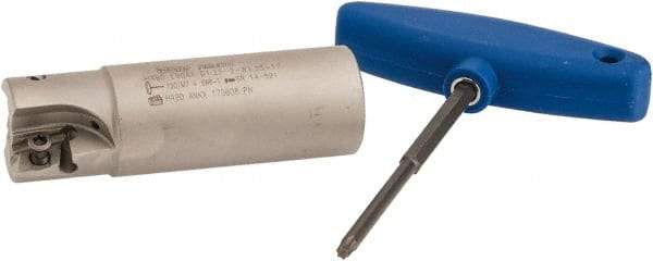 Iscar - 1-1/4" Cut Diam, 0.63" Max Depth of Cut, 1-1/4" Shank Diam, 4" OAL, Indexable Square Shoulder Helical End Mill - H490 AN.X 17 Inserts, Weldon Shank, 90° Lead Angle, Through Coolant, Series Helido - Industrial Tool & Supply
