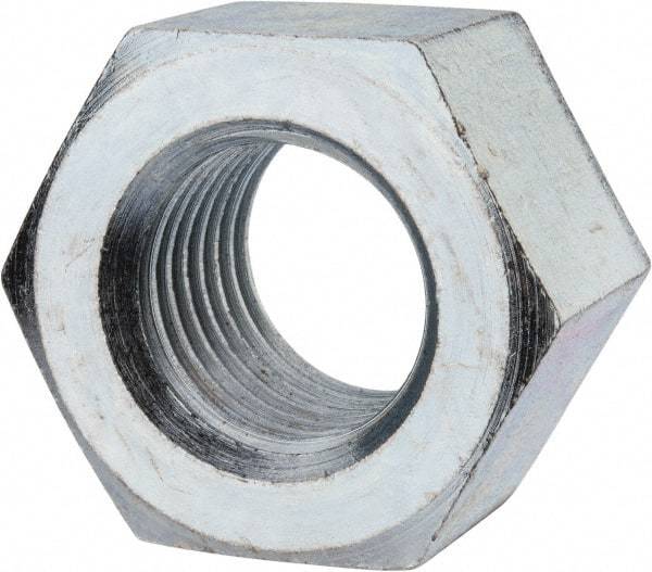 Value Collection - 1-3/4 - 5 UNC Steel Right Hand Heavy Hex Nut - 2-3/4" Across Flats, 1-23/32" High, Zinc-Plated Finish - Industrial Tool & Supply