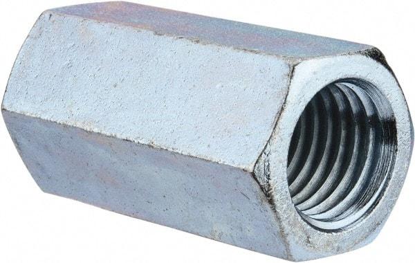 Value Collection - 1-1/8 - 7 UNC, 3" OAL Steel Standard Coupling Nut - Zinc-Plated Finish, 1-1/2" Width Across Flats - Industrial Tool & Supply