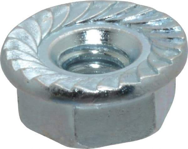 Value Collection - #10-24, 1/2" Flange Diam, Serrated Flange Nut - Grade Grade 2 Steel, Zinc-Plated Finish, 7/32" Flange Height - Industrial Tool & Supply