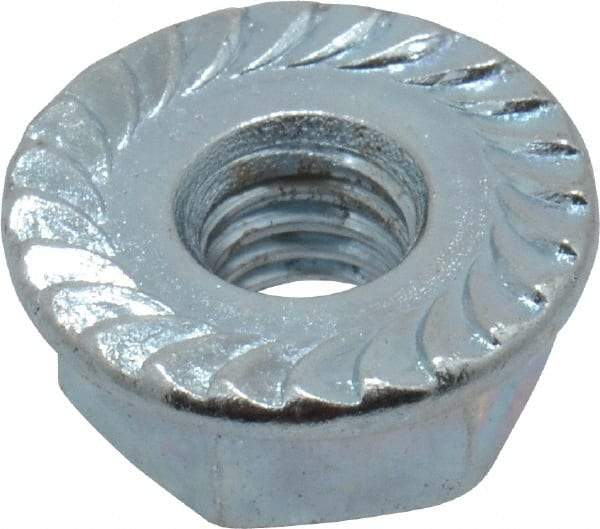Value Collection - #10-32, 1/2" Flange Diam, Serrated Flange Nut - Grade Grade 2 Steel, Zinc-Plated Finish, 7/32" Flange Height - Industrial Tool & Supply