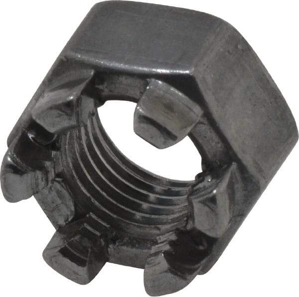Value Collection - 3/8-24 UNF Grade 5 Steel Castle Locknut - 9/16" Width Across Flats, 13/32" High, Uncoated - Industrial Tool & Supply