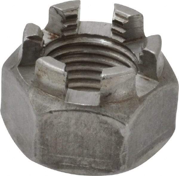 Value Collection - 1/2-20 UNF Grade 5 Steel Castle Locknut - 3/4" Width Across Flats, 9/16" High, Uncoated - Industrial Tool & Supply