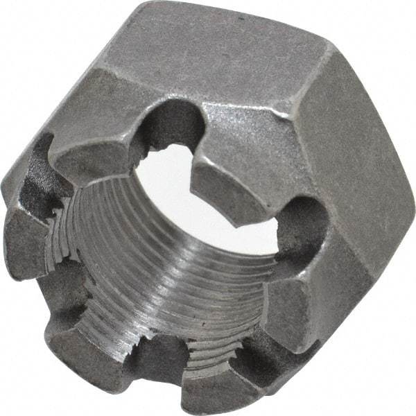 Value Collection - 1-14 UNF Grade 5 Steel Castle Locknut - 1-1/2" Width Across Flats, 1" High, Uncoated - Industrial Tool & Supply