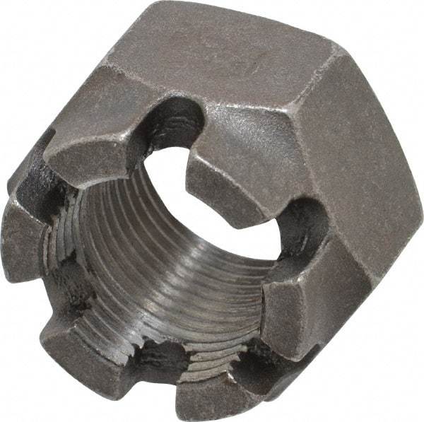 Value Collection - 1-1/8 - 12 UNF Grade 5 Steel Castle Locknut - 1-11/16" Width Across Flats, 1-5/32" High, Uncoated - Industrial Tool & Supply