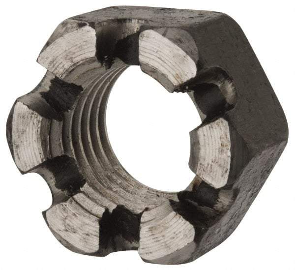 Value Collection - 1-8 UNC Grade 2 Steel Slotted Locknut - 1-1/2" Width Across Flats, 55/64" High, Uncoated - Industrial Tool & Supply