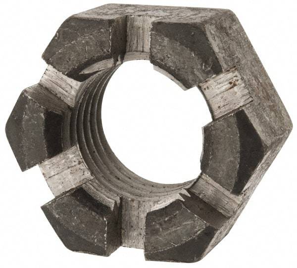 Value Collection - 1-3/8 - 6 UNC Grade 2 Steel Slotted Locknut - 4-1/2" Width Across Flats, 2-37/64" High, Uncoated - Industrial Tool & Supply