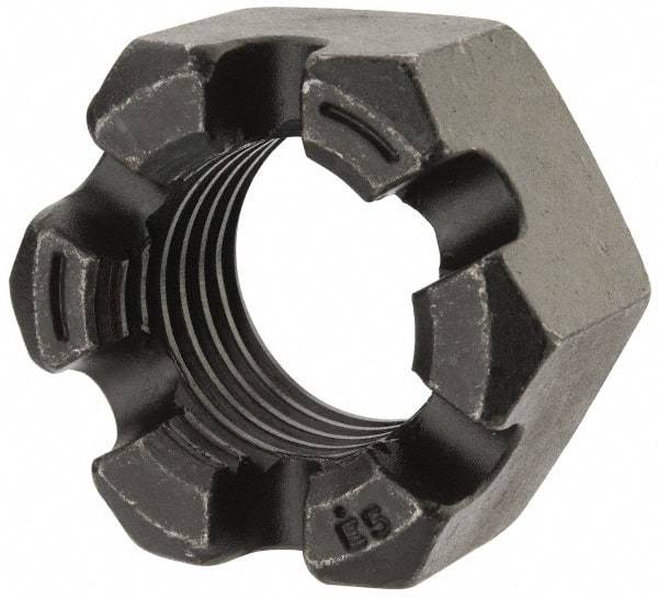 Value Collection - 1-3/4 - 5 UNC Grade 2 Steel Slotted Locknut - 2-5/8" Width Across Flats, 1-1/2" High, Uncoated - Industrial Tool & Supply