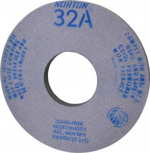 Norton - 14" Diam x 5" Hole x 1-1/2" Thick, H Hardness, 46 Grit Surface Grinding Wheel - Aluminum Oxide, Type 5, Coarse Grade, 1,800 Max RPM, Vitrified Bond, One-Side Recess - Industrial Tool & Supply