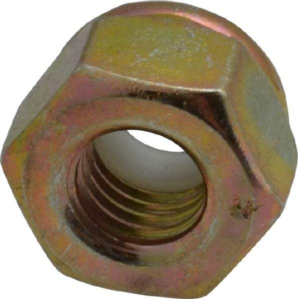 Value Collection - 1/4-28 UNF Grade 8 Hex Lock Nut with Nylon Insert - 7/16" Width Across Flats, 19/64" High, Zinc Yellow Dichromate Finish - Industrial Tool & Supply