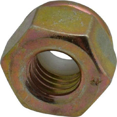 Value Collection - 1/4-28 UNF Grade 8 Hex Lock Nut with Nylon Insert - 7/16" Width Across Flats, 19/64" High, Zinc Yellow Dichromate Finish - Industrial Tool & Supply