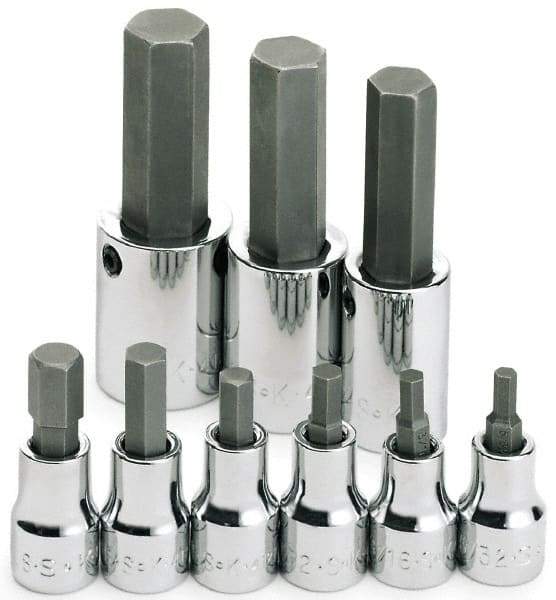 SK - 9 Piece 3/8 & 1/2" Drive Inch Hex Bit Socket Set - 5/32 to 5/8" Hex - Industrial Tool & Supply