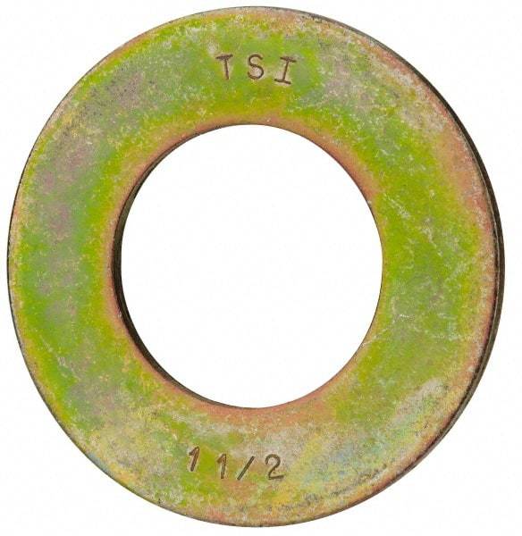 Value Collection - 1-1/2" Screw, Grade 8 Steel SAE Flat Washer - 1-9/16" ID x 3" OD, 5/32" Thick, Zinc Yellow Dichromate Finish - Industrial Tool & Supply