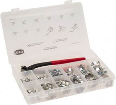 Oetiker - 124 Piece, 5/16 to 1" Diam, 2-Ear Service Clamp Kit - 123 Clamps & 1 Standard Jaw Pincers - Industrial Tool & Supply